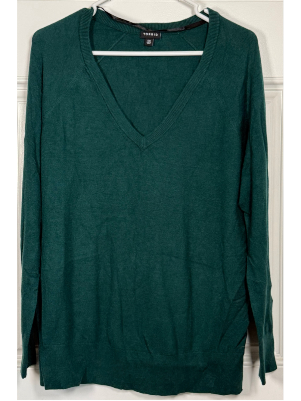 Torrid Size 00 Forest Green V Neck Tunic Sweater Long Sleeve Soft Knit